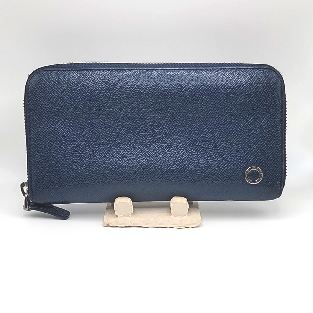 BVLGARI NAVY BLUE LONG ZIPPY WALLET